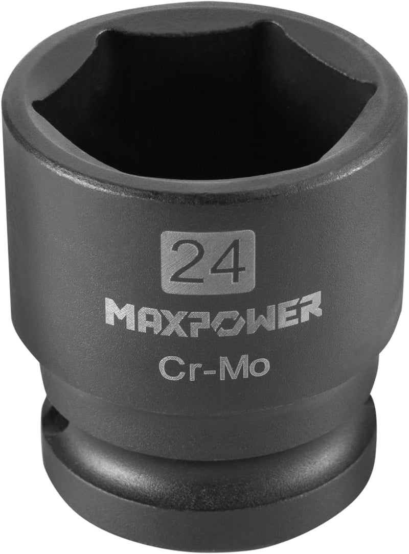 Max Power 1/2 Inch Drive 24mm Standard Impact Socket, Made with Heat-Treated Chrome Molybdenum Steel, 6-Point Design, Metric - Image 2